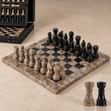 Marble Chess Set With Storage Box - Oceanic/Black